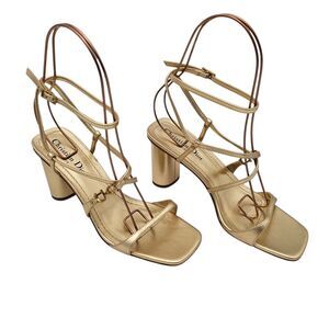 Christian Dior CD C'est Dior Heeled Sandal Size 37 US 7 Gold Metallic Strappy